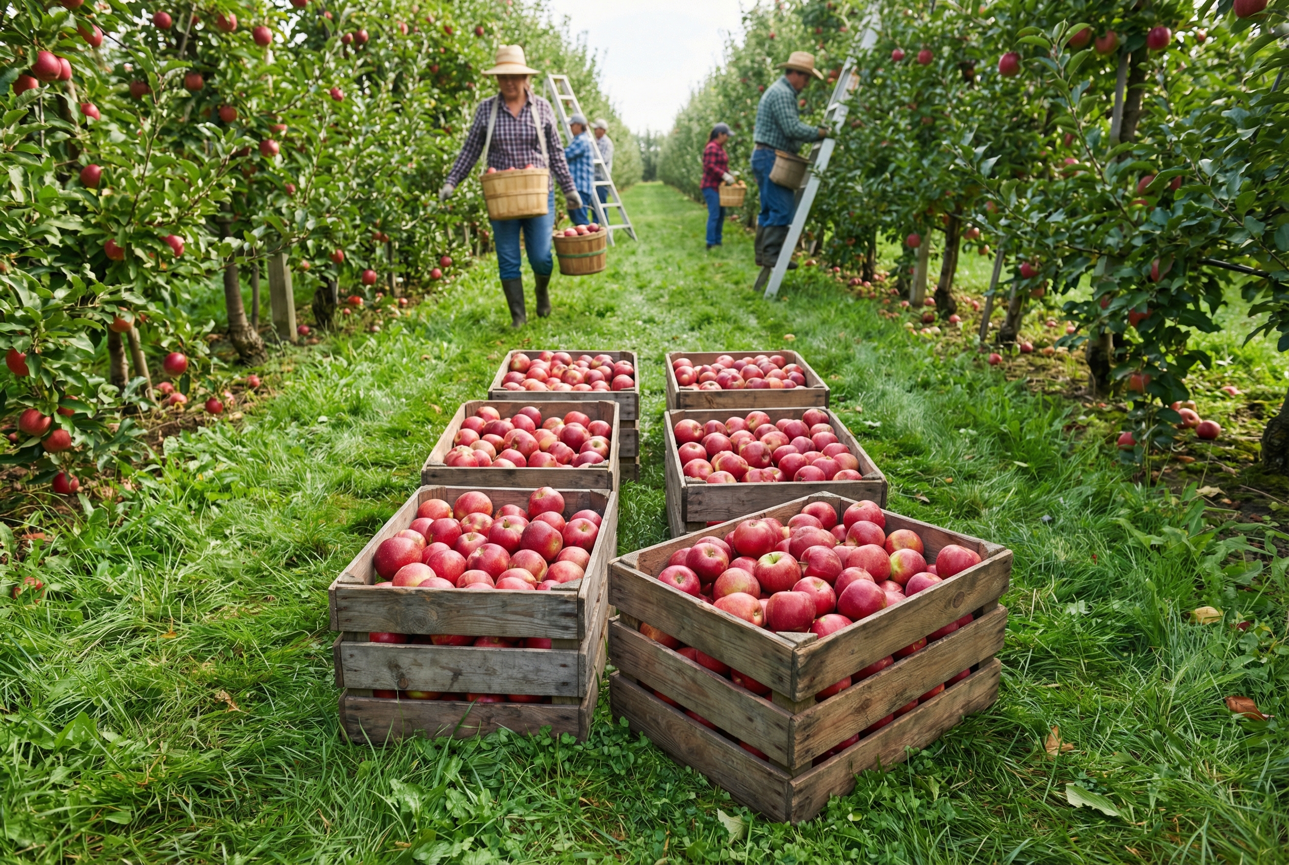 Robotic and human harvest crews coordinated by AI